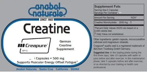 Anabol Naturals Creatine 500mg 500 Capsule