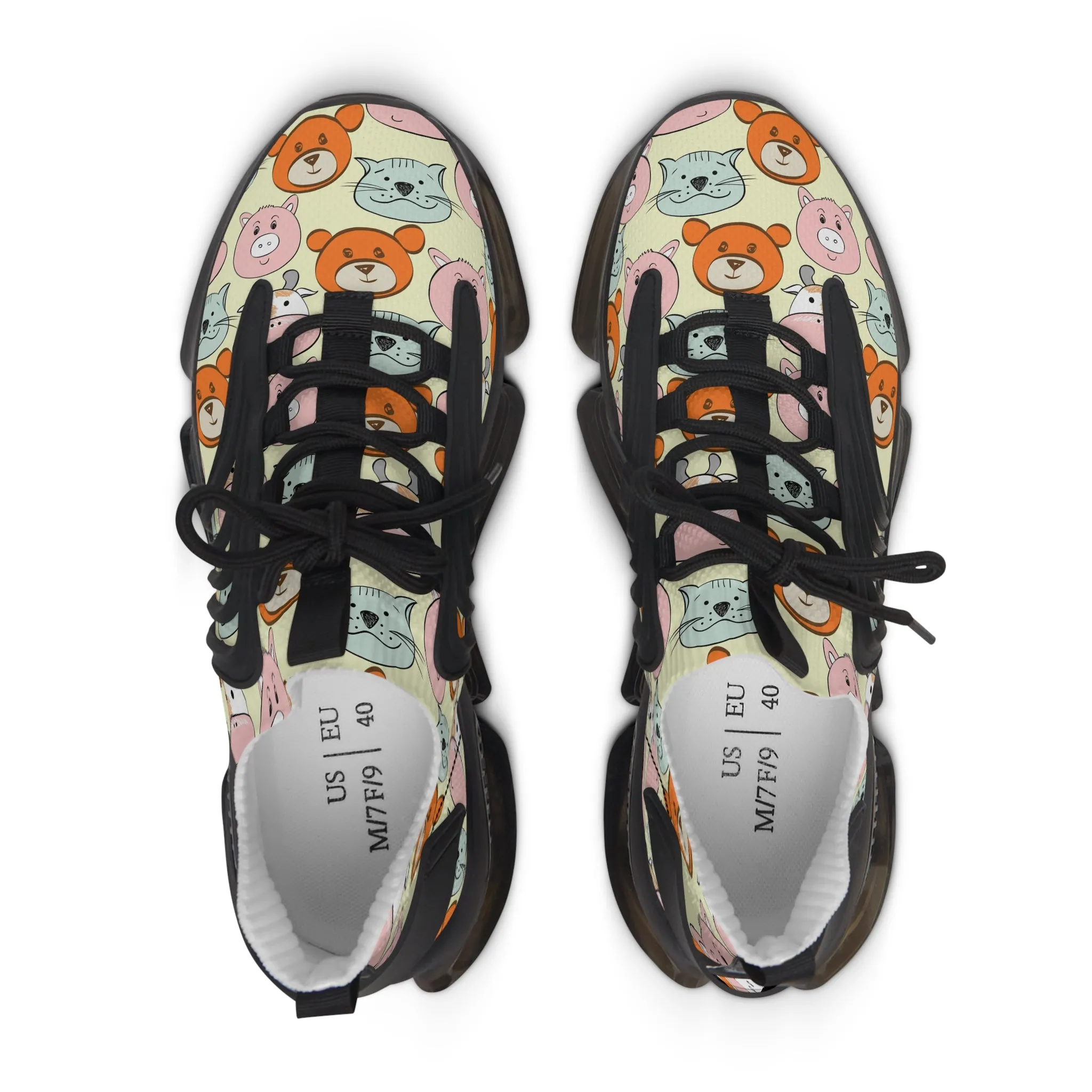 Colored Animal Faces Women's Mesh Sneakers