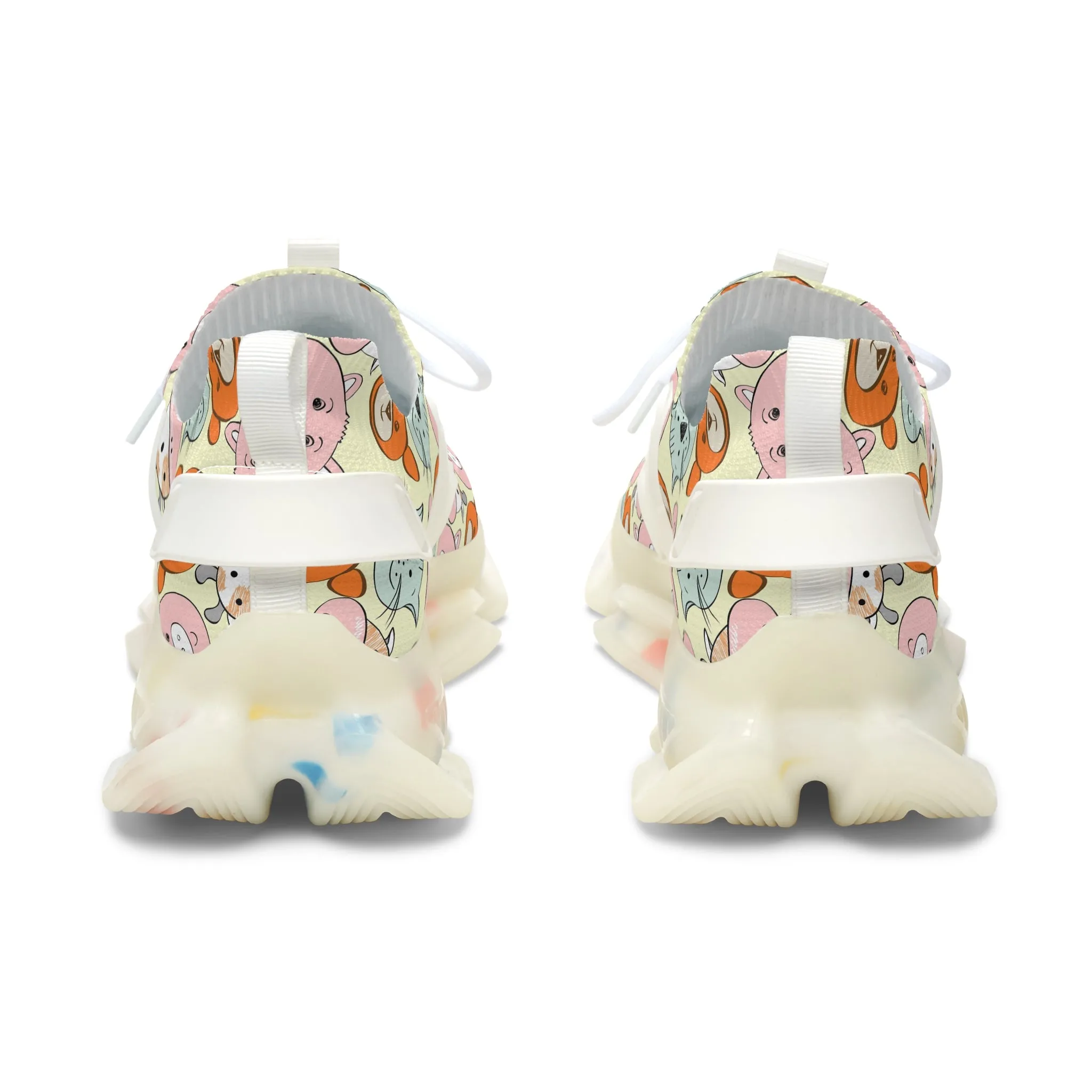 Colored Animal Faces Women's Mesh Sneakers