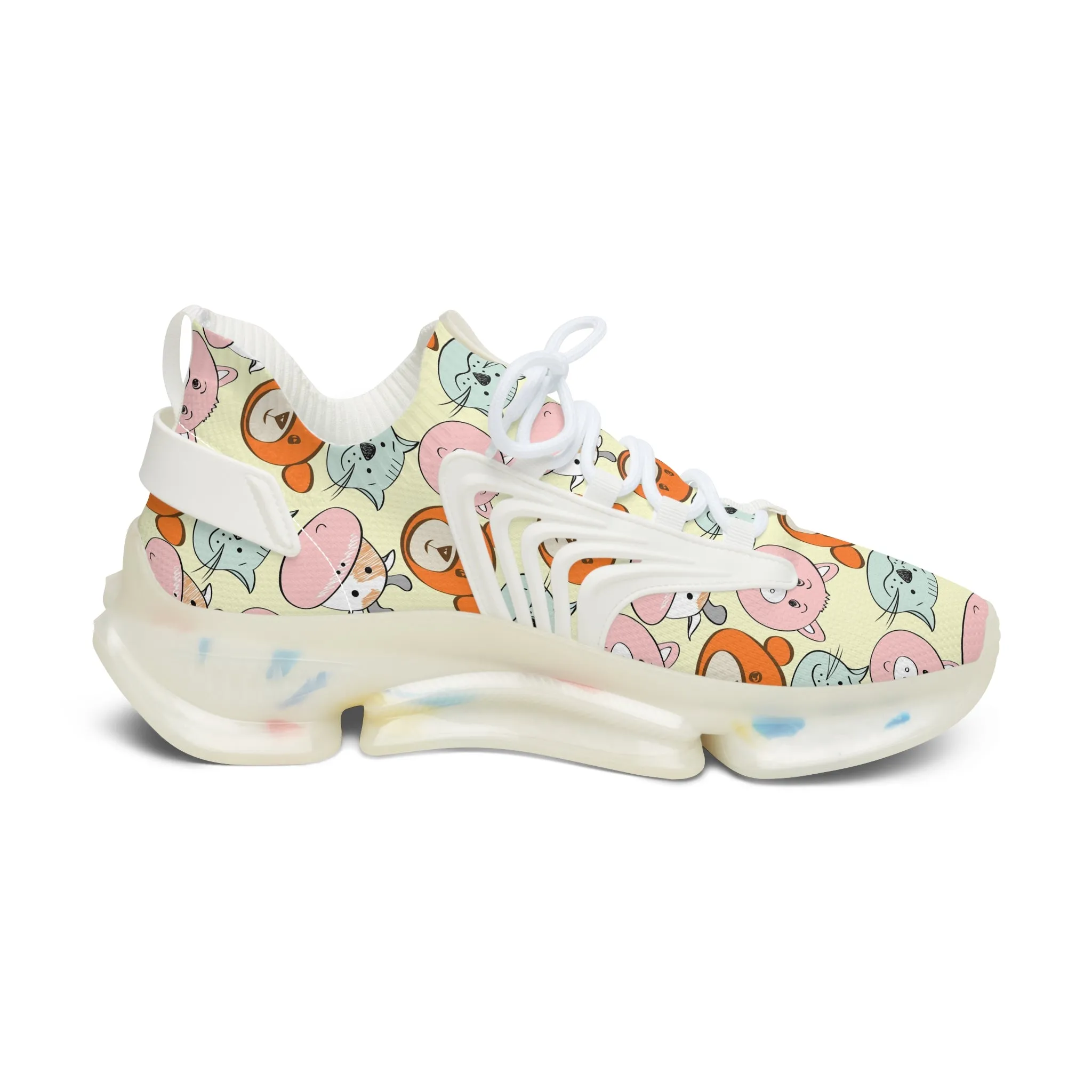 Colored Animal Faces Women's Mesh Sneakers