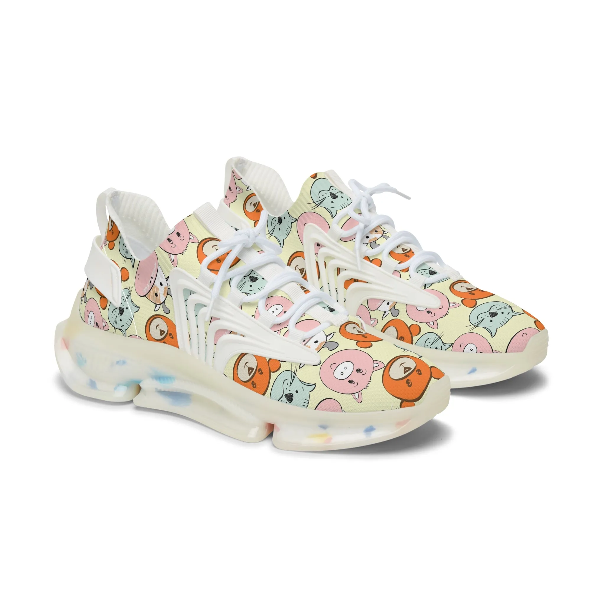 Colored Animal Faces Women's Mesh Sneakers