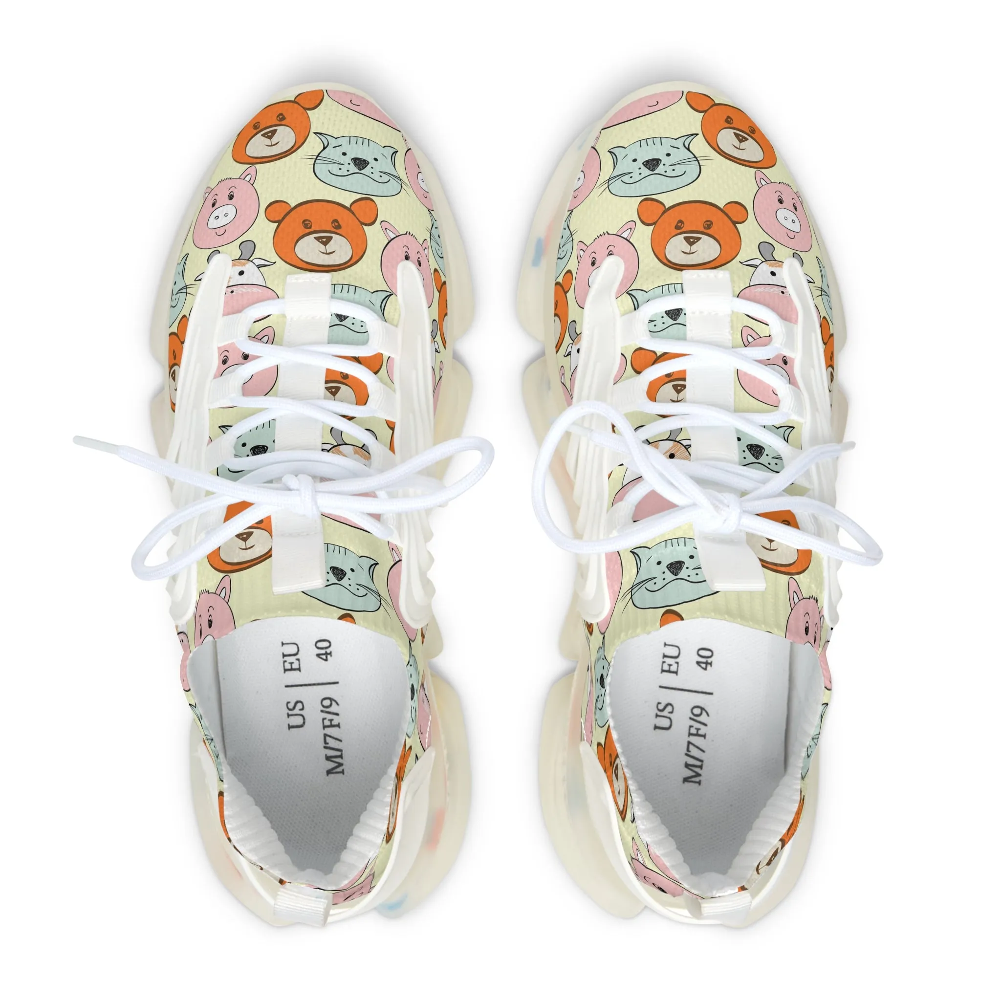 Colored Animal Faces Women's Mesh Sneakers