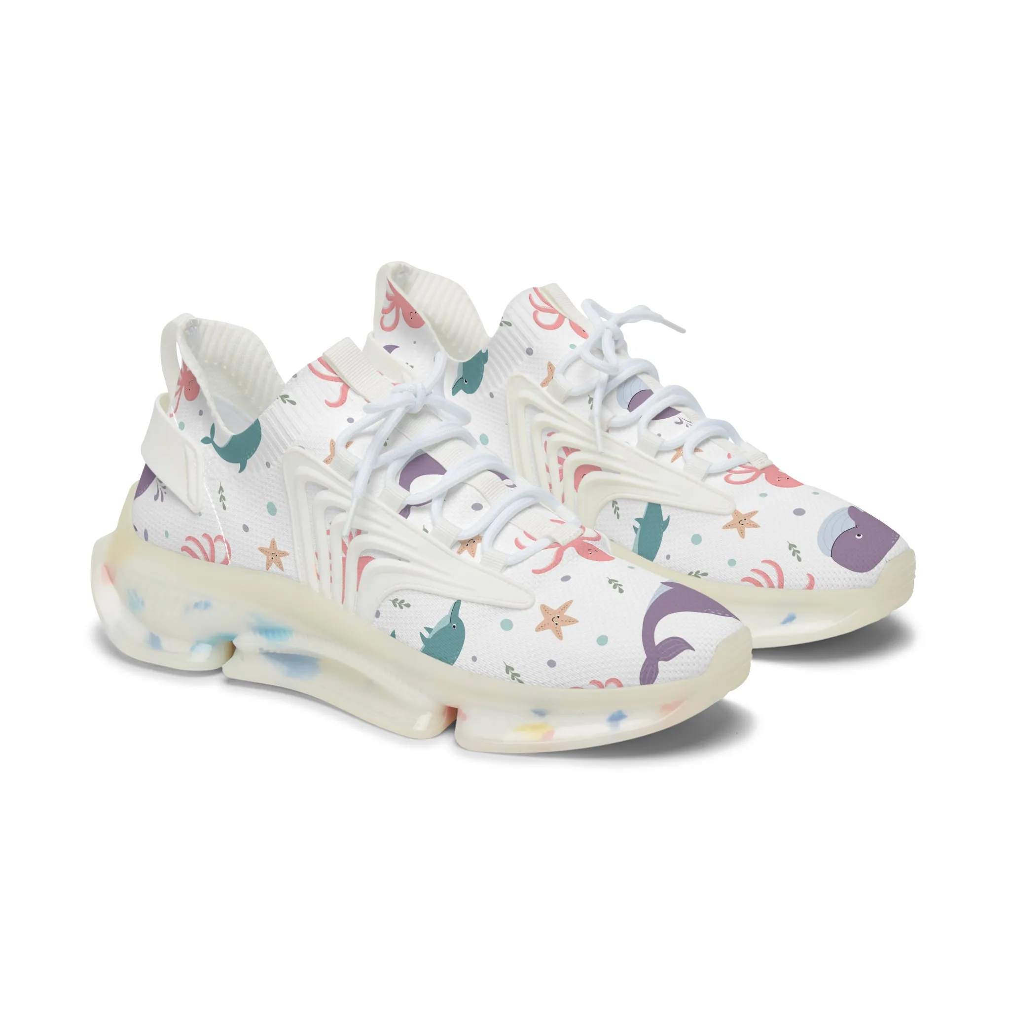 Colorful Purple Whale Women's Mesh Sneakers