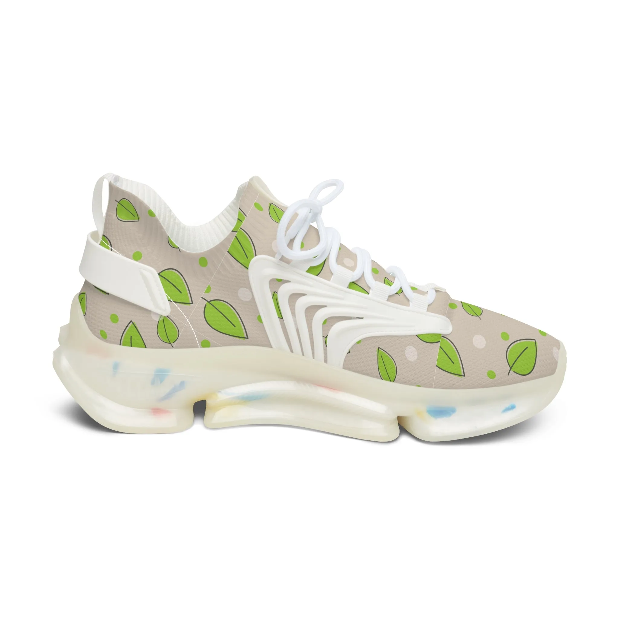 Cute Pastel Green Leaf Women's Mesh Sneakers