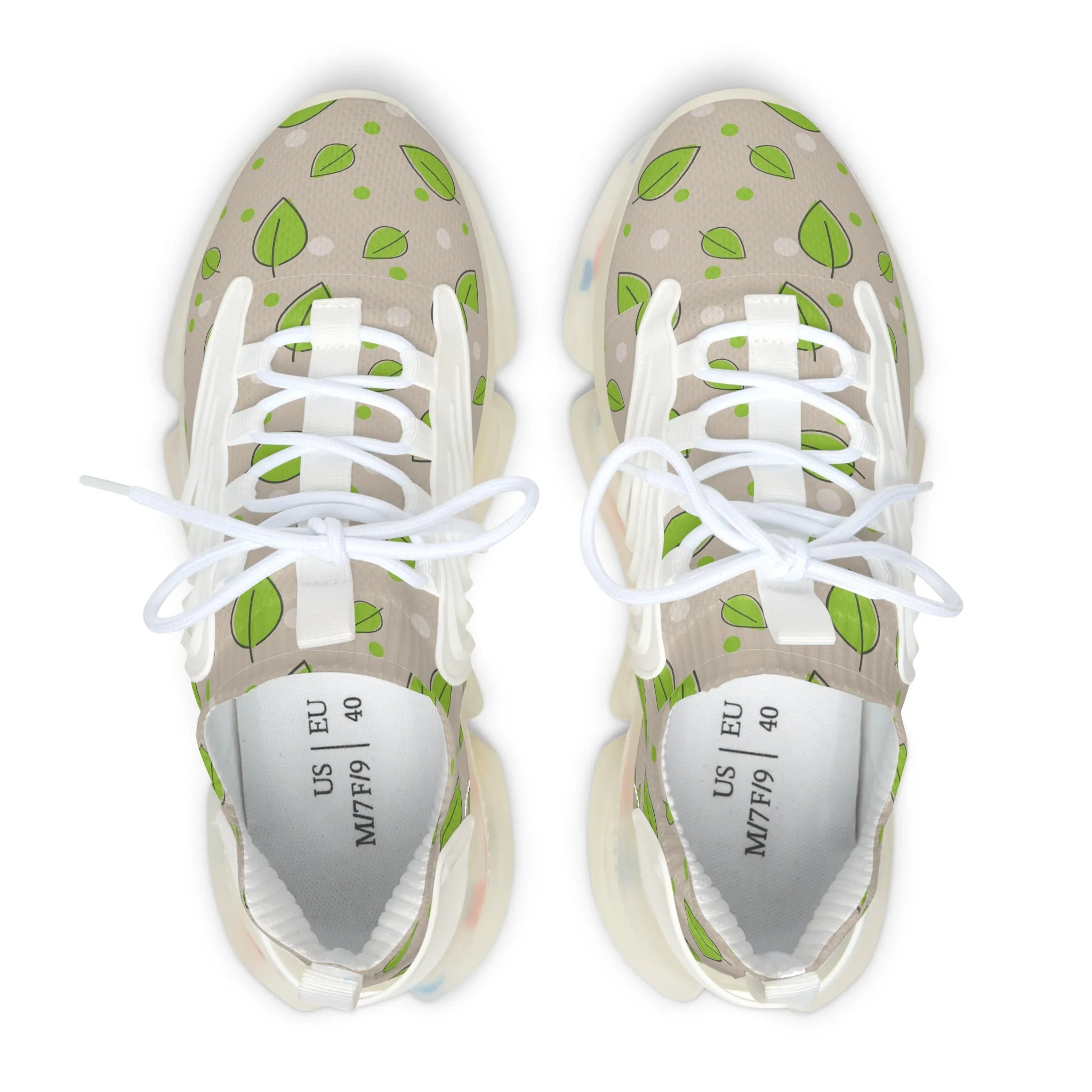 Cute Pastel Green Leaf Women's Mesh Sneakers