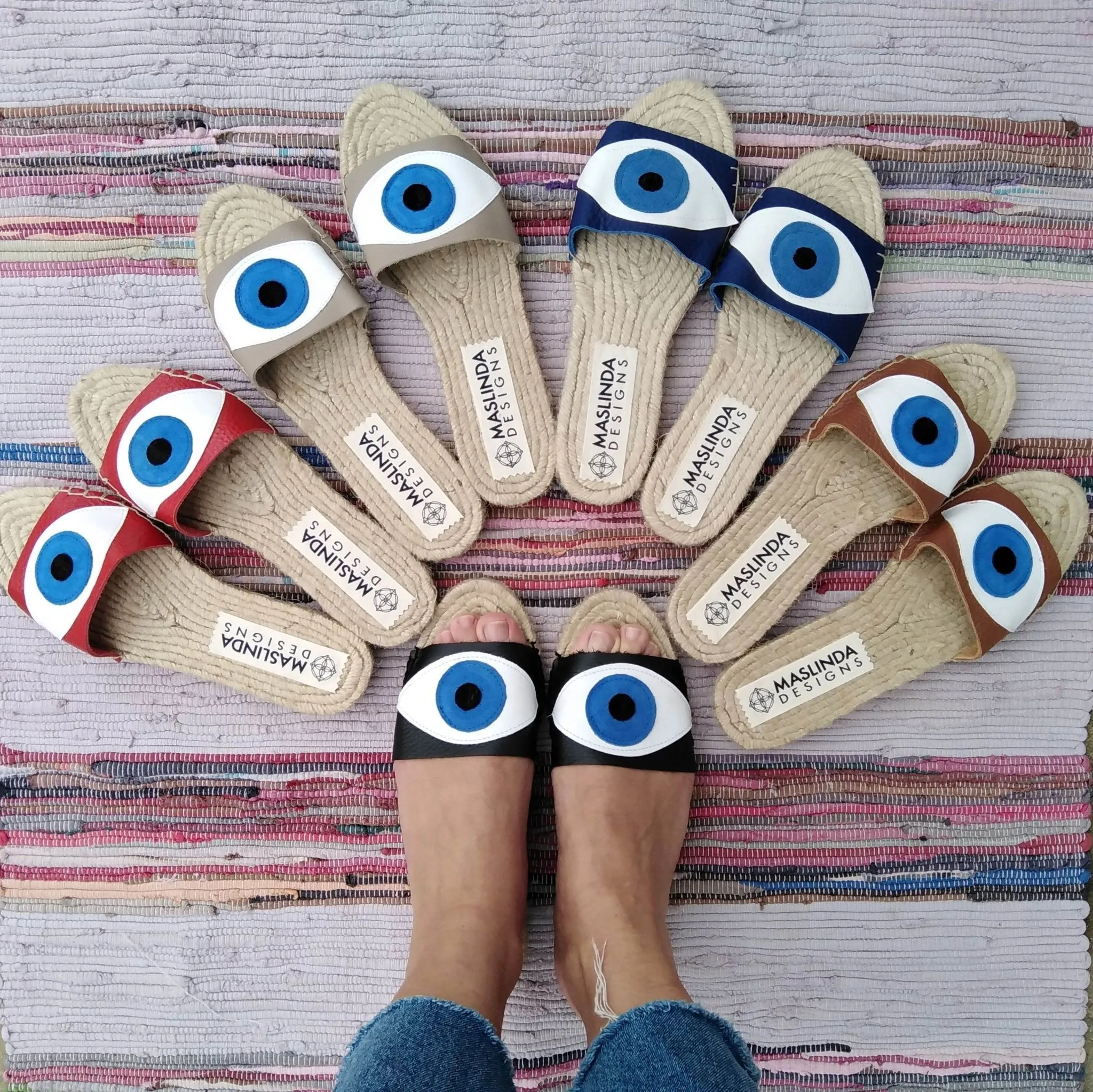 Evil Eye Espadrilles Slides-Black