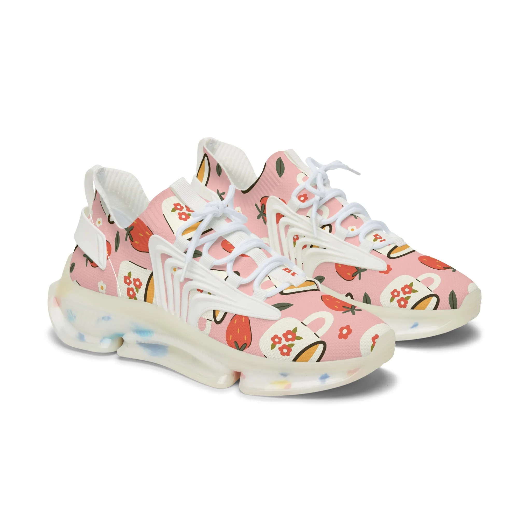 Floral Mug and Strawberries Women's Mesh Sneakers