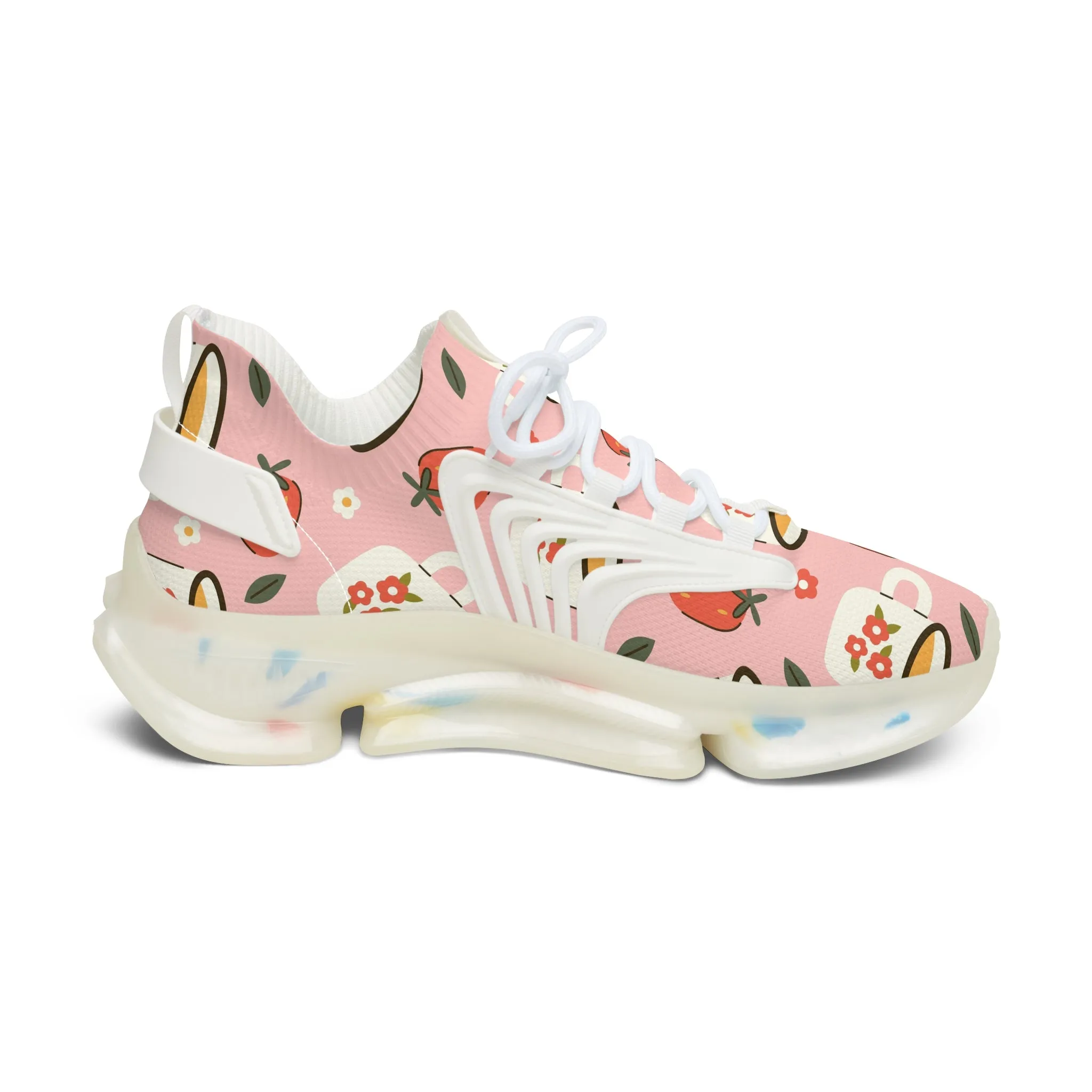 Floral Mug and Strawberries Women's Mesh Sneakers