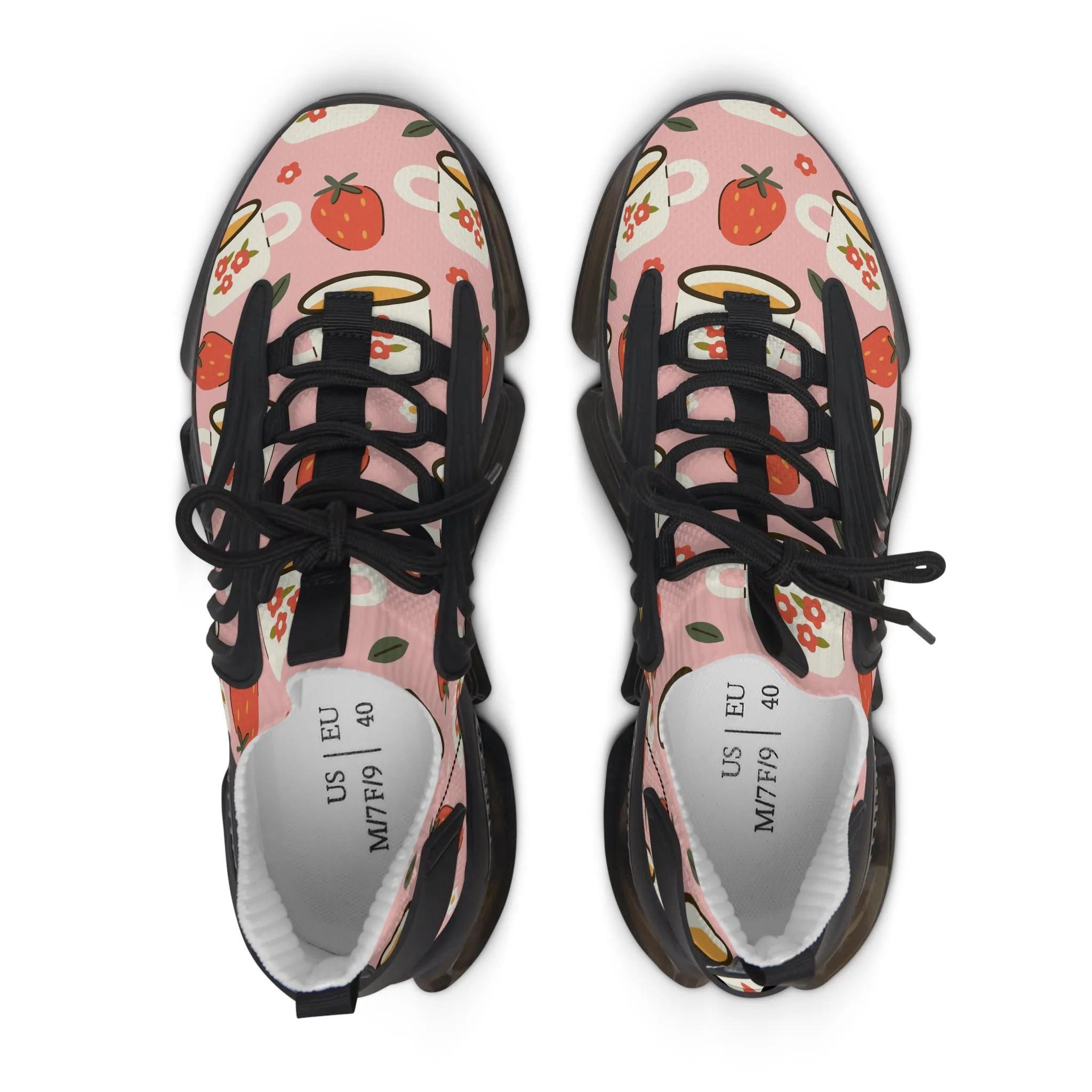 Floral Mug and Strawberries Women's Mesh Sneakers