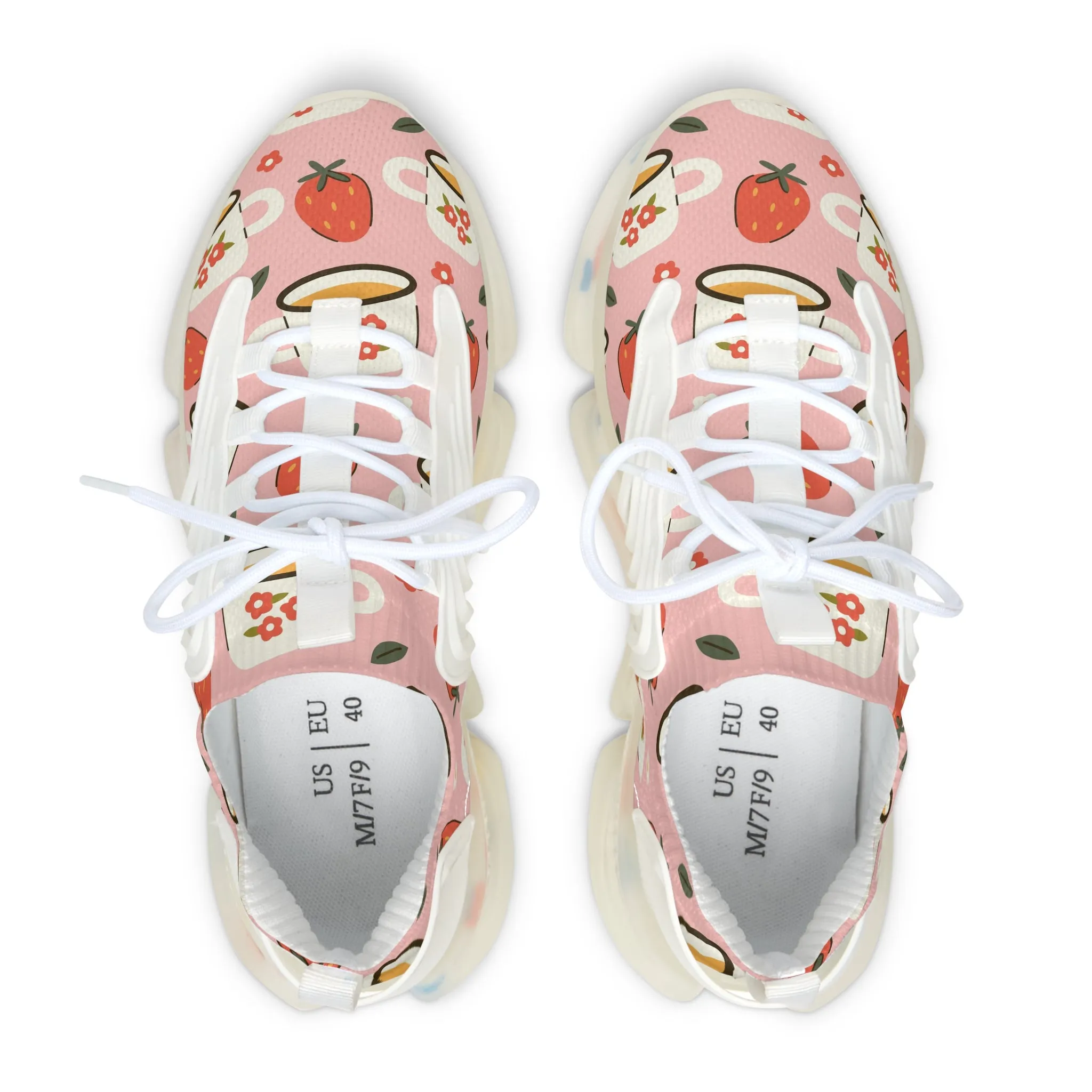 Floral Mug and Strawberries Women's Mesh Sneakers