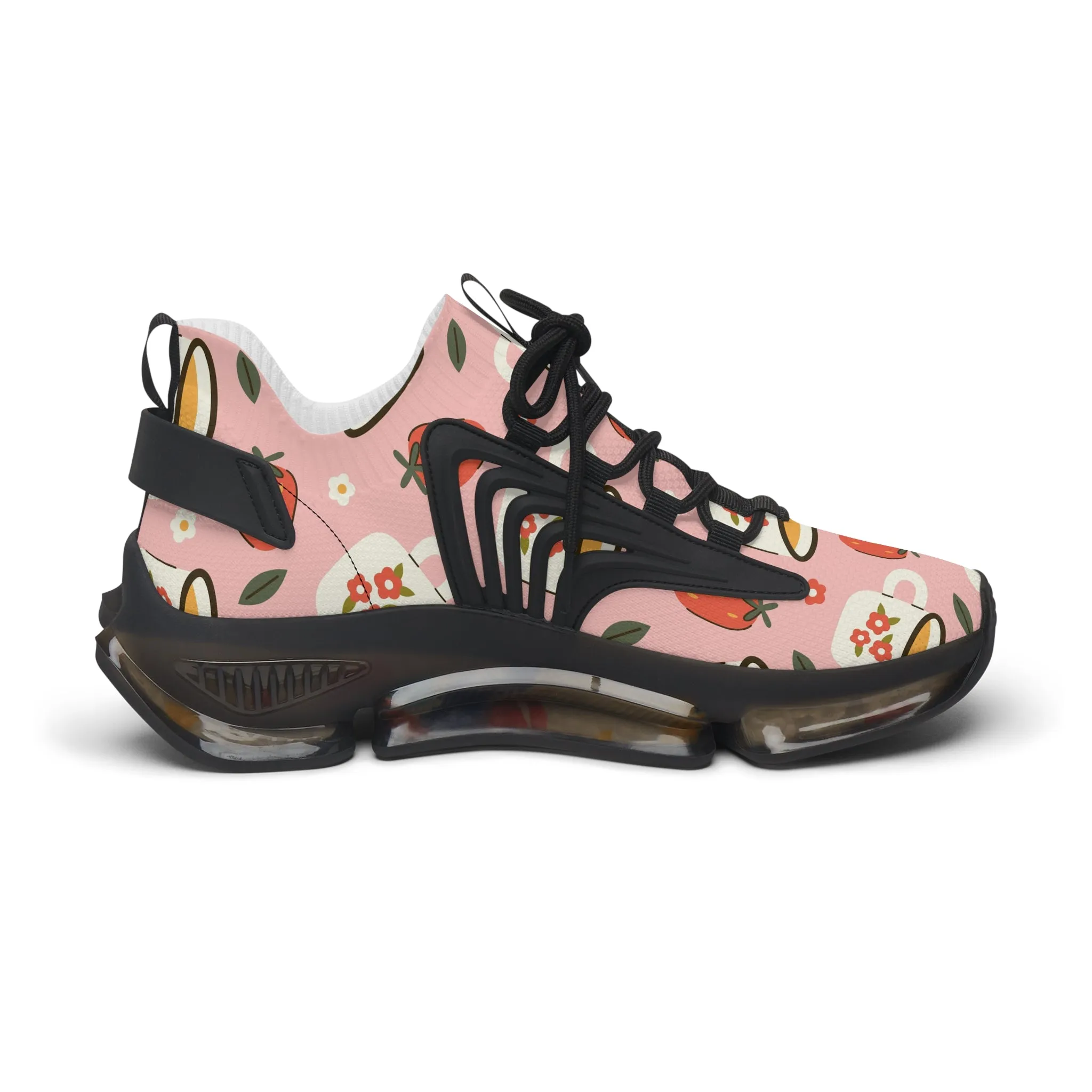 Floral Mug and Strawberries Women's Mesh Sneakers
