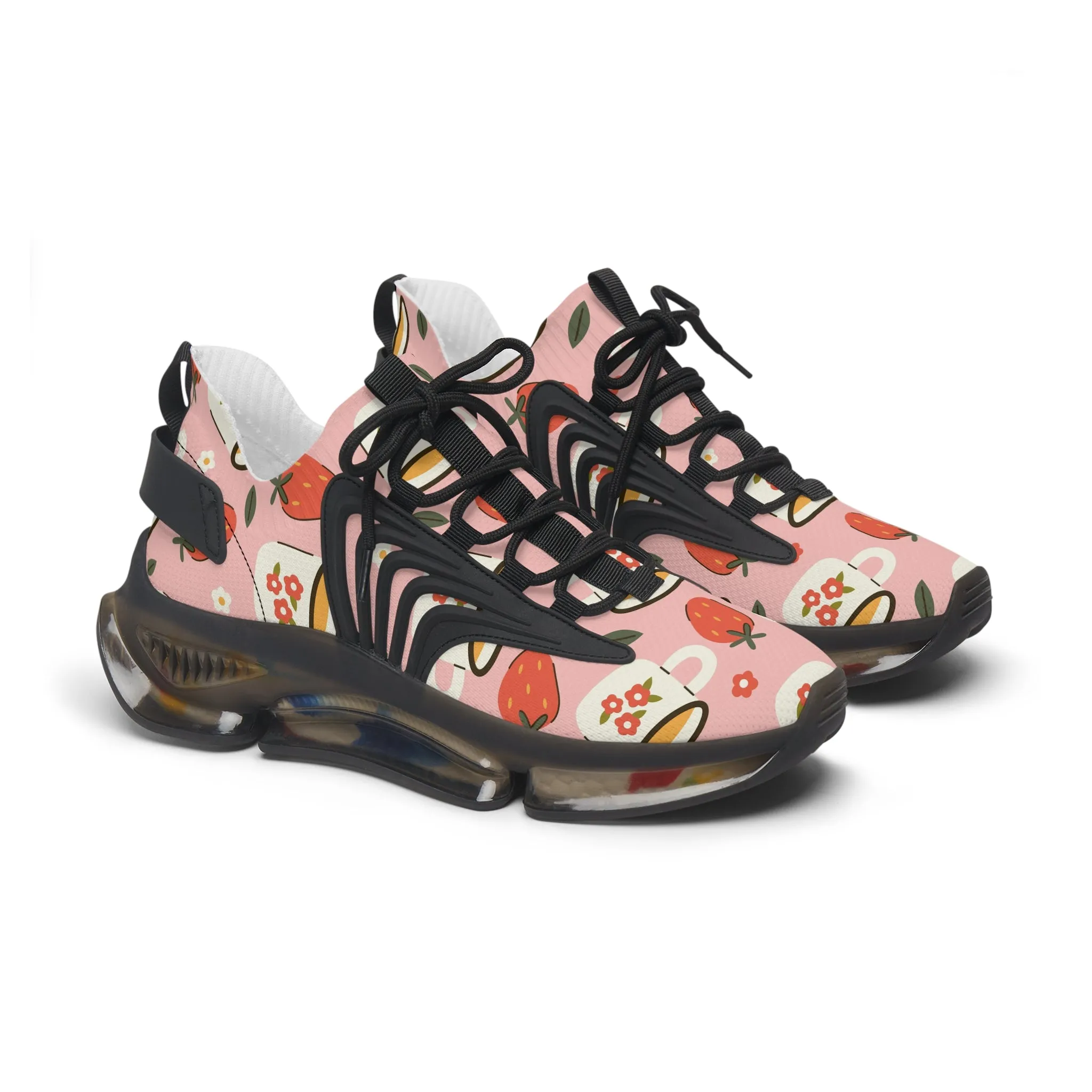 Floral Mug and Strawberries Women's Mesh Sneakers