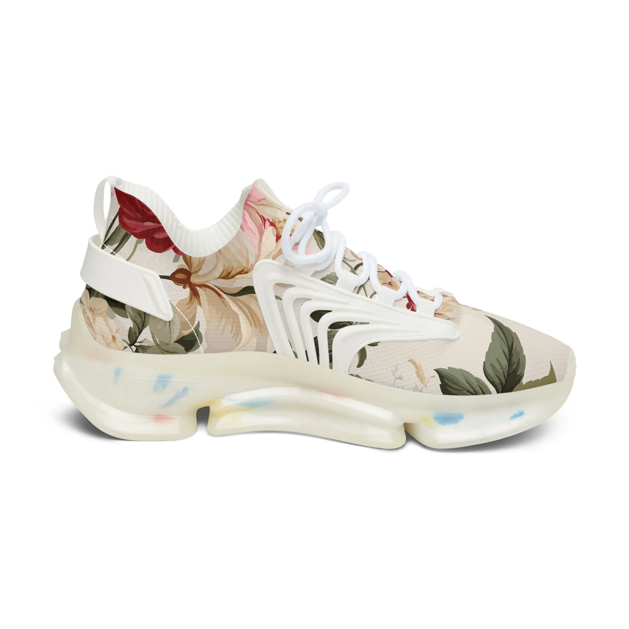 Floral Peach Print Women's Mesh Sneakers