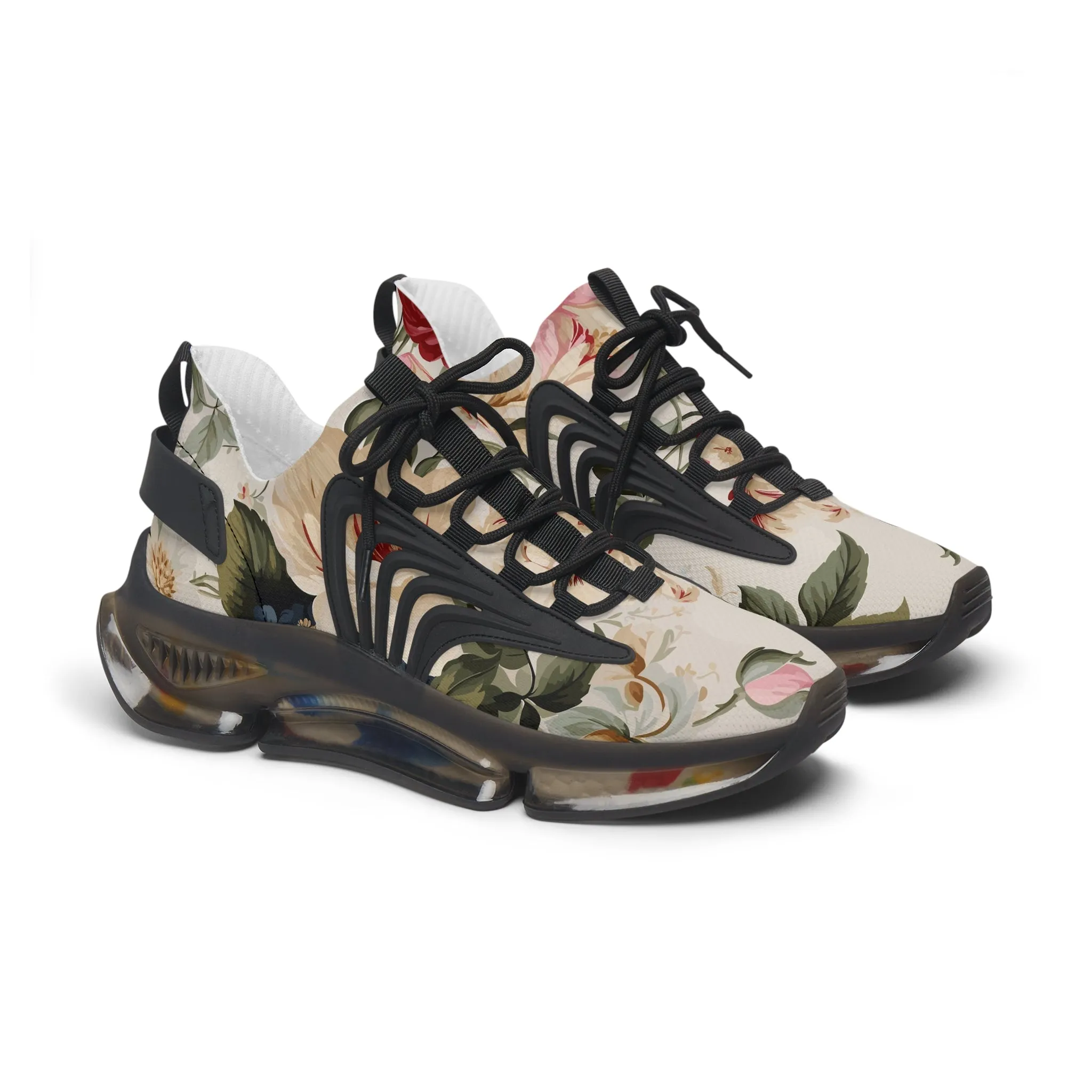 Floral Peach Print Women's Mesh Sneakers