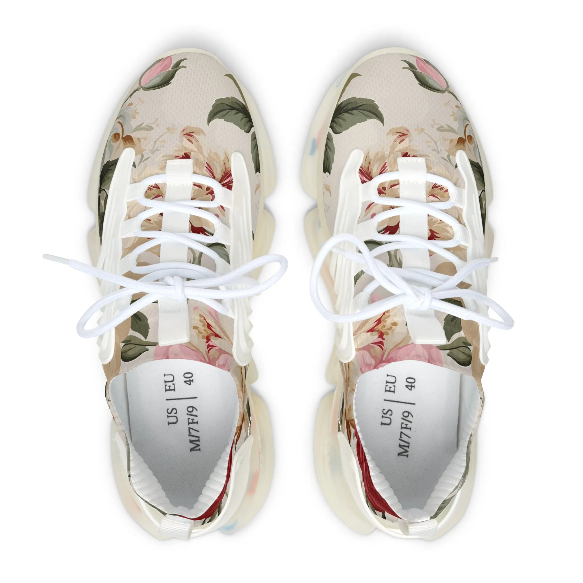 Floral Peach Print Women's Mesh Sneakers