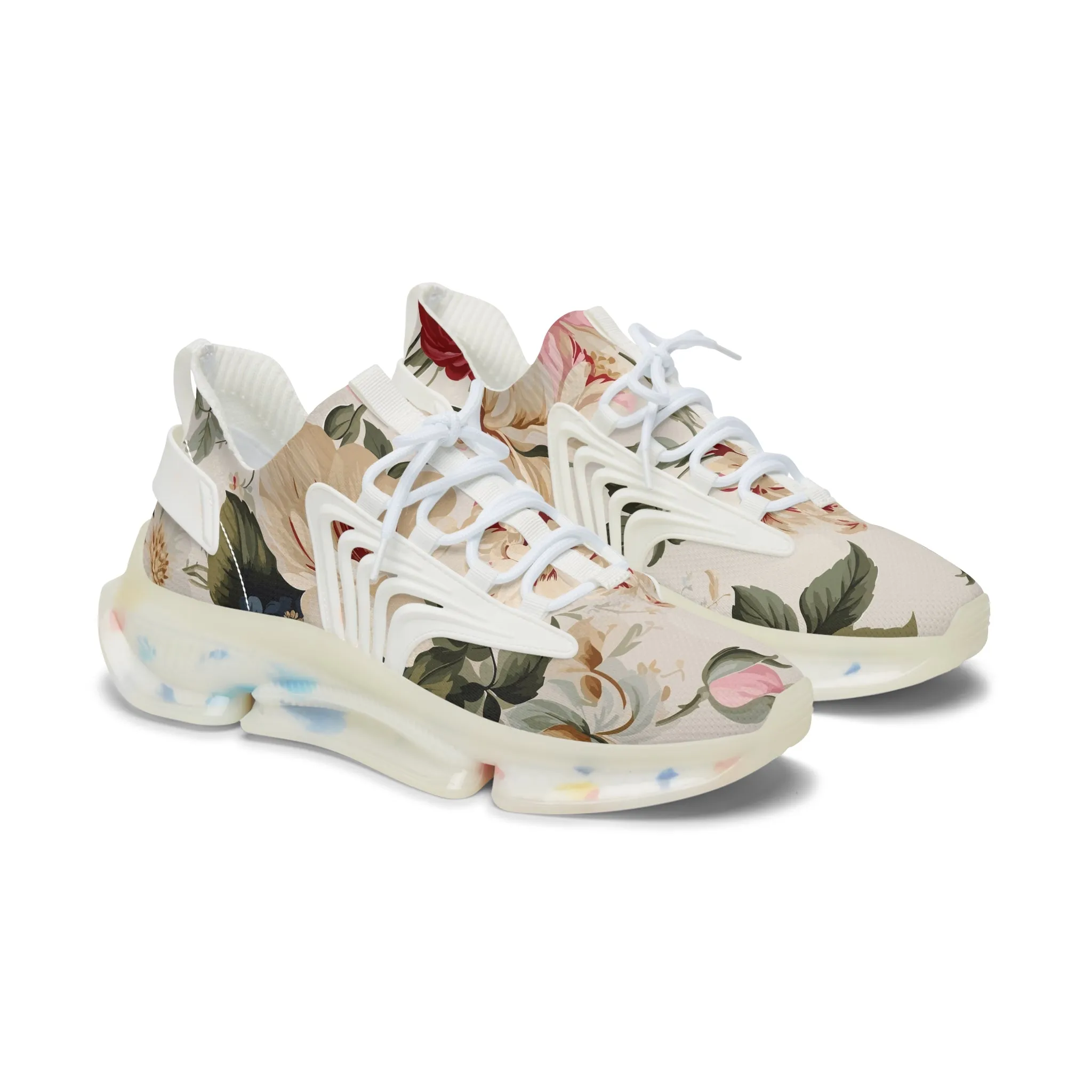 Floral Peach Print Women's Mesh Sneakers
