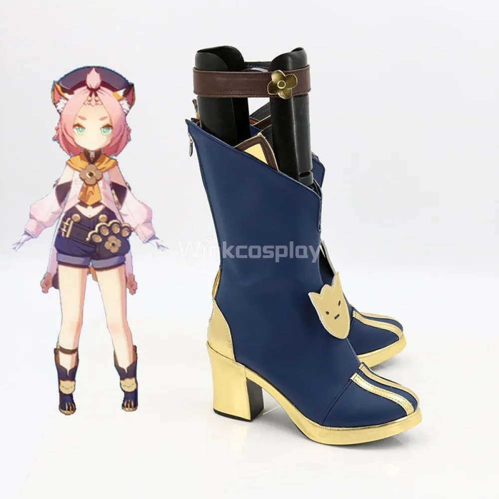 Genshin Impact Diona Blue Shoes Cosplay Boots