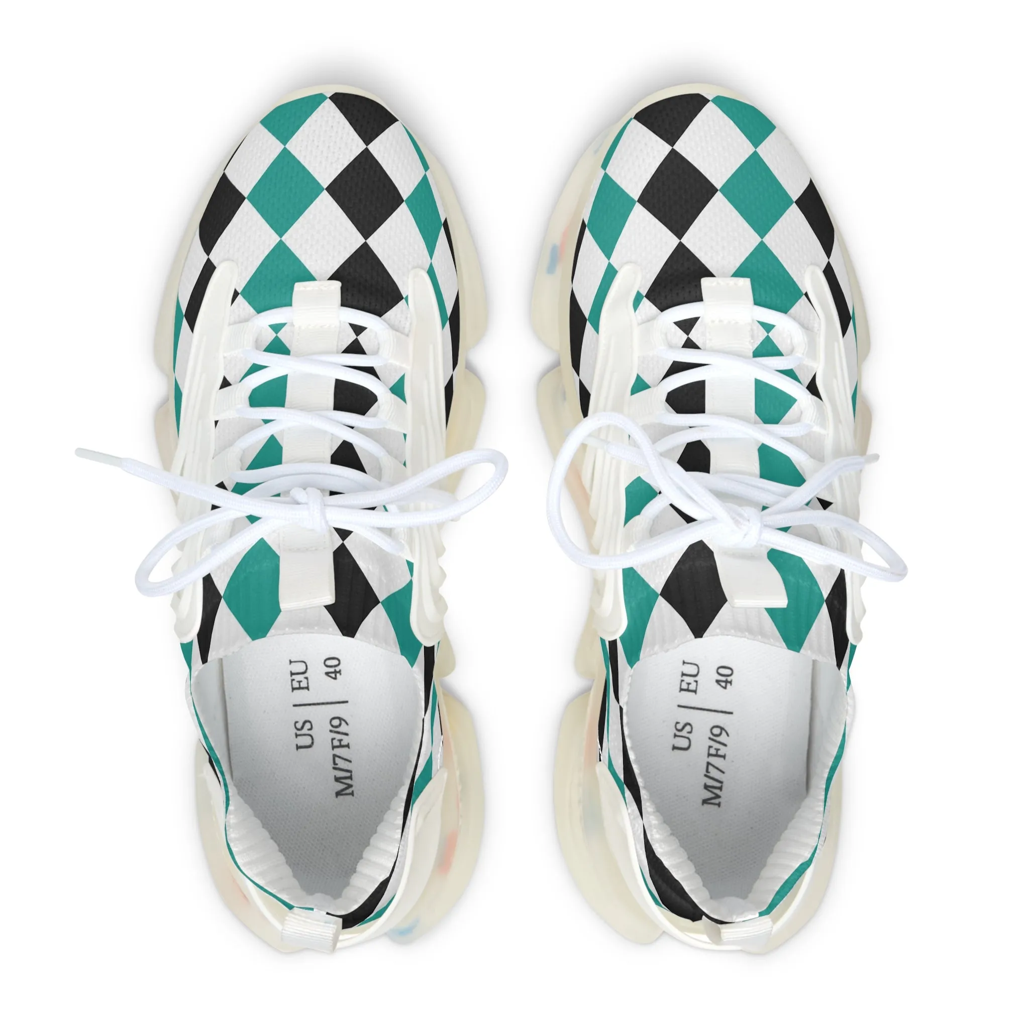 Green and Black Diamonds Women's Mesh Sneakers