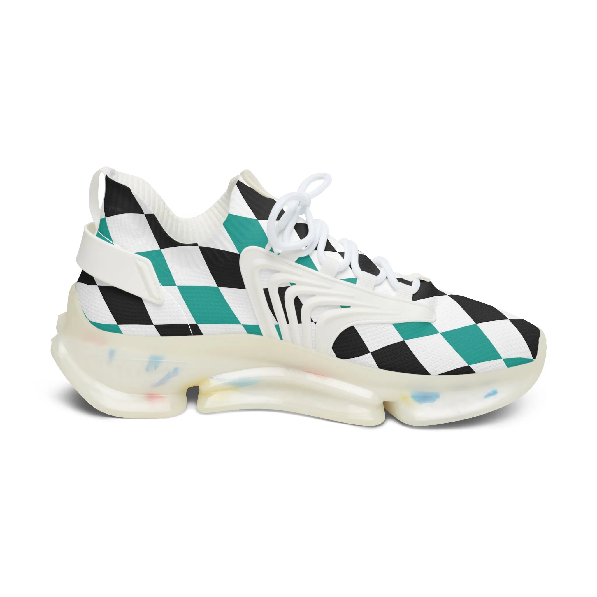Green and Black Diamonds Women's Mesh Sneakers