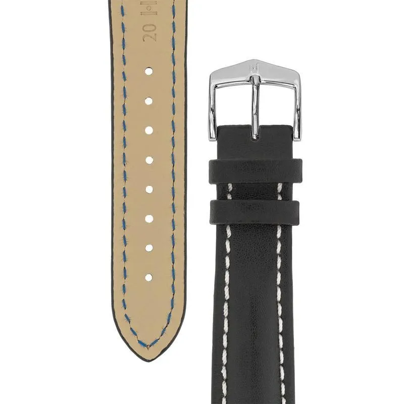Hirsch HEAVY CALF Water-Resistant Calf Leather Watch Strap in BLACK / WHITE