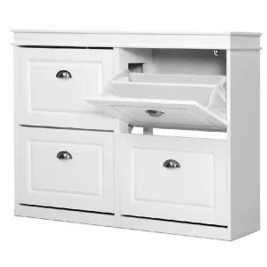 Shoe Cabinet Shoes Storage Rack Organiser White Shelf Drawer Cupboard 24 Pairs