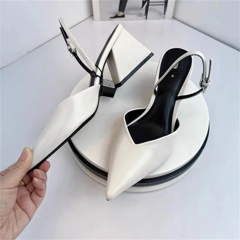 TAVIMART -  Solid Color Sexy Pointed Toe Women Sandals Buckle Strap Fashion Ladies Shoes Hand-made Chunky Heel Outdoors Sandalias De Mujer