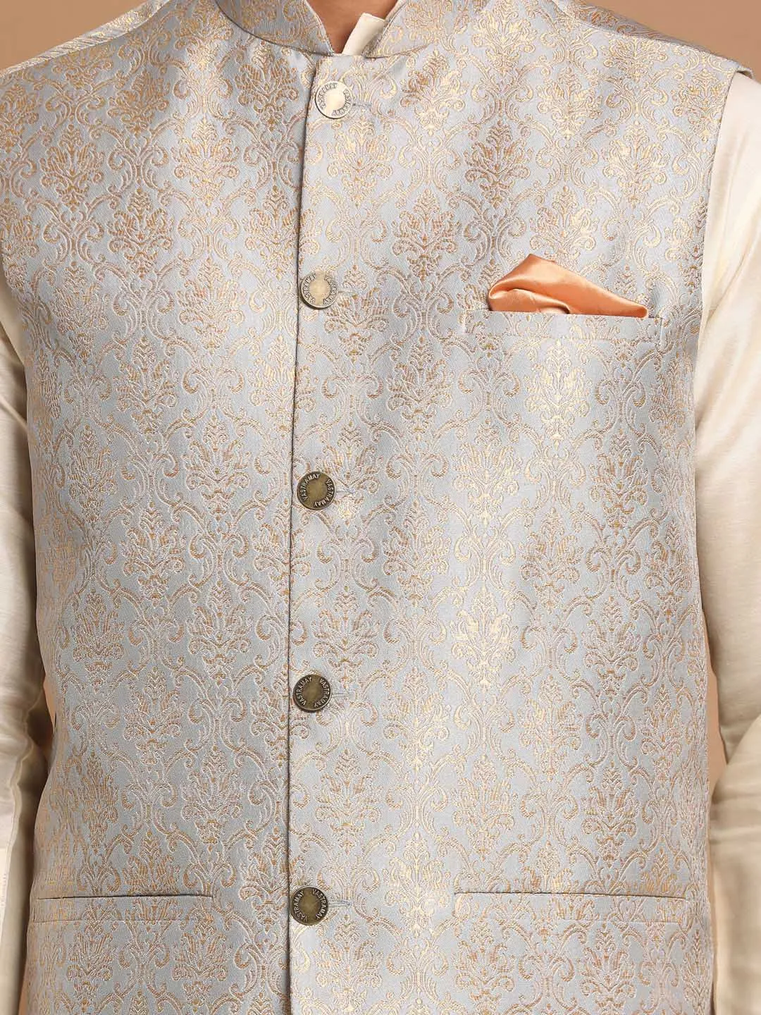VASTRAMAY Grey Silk Blend Nehru Jacket