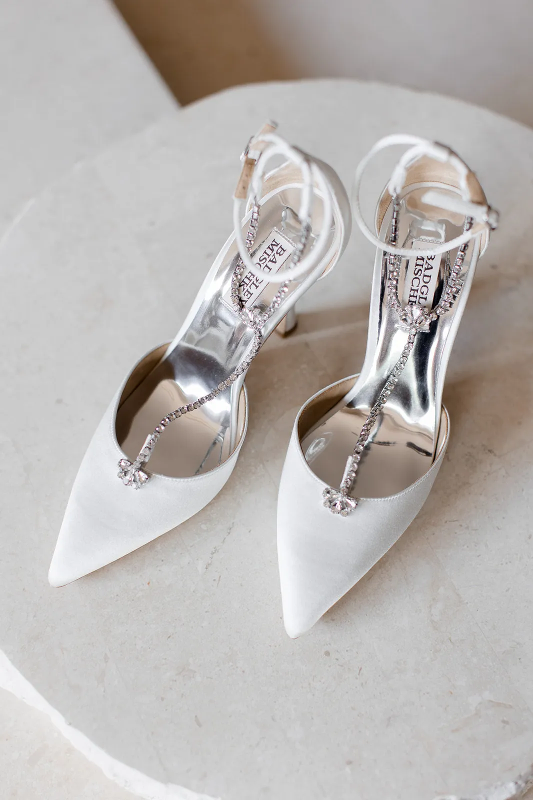 Zayna - Crystal-Embellished T-Strap Stiletto Bridal Heels - Soft White